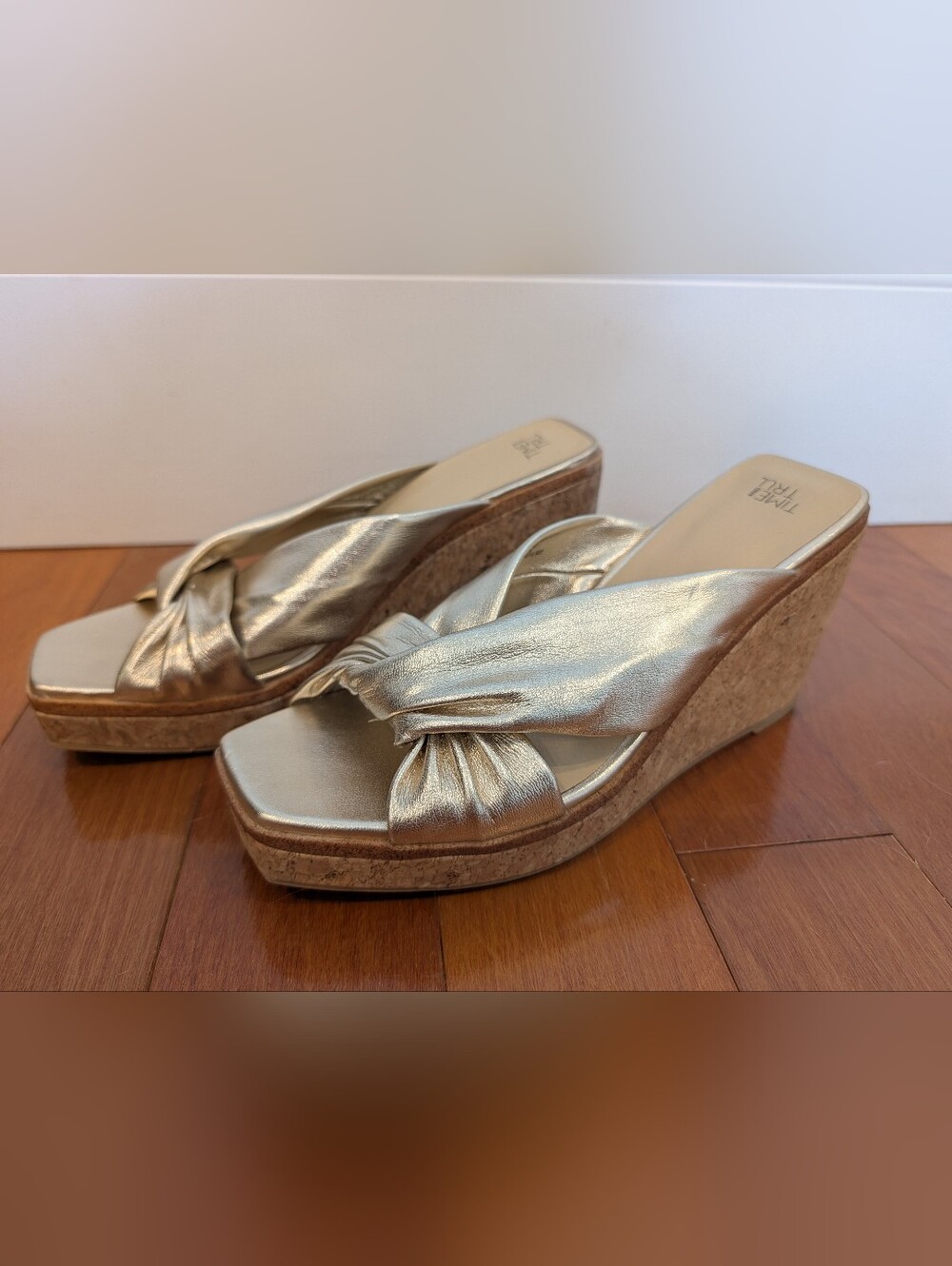 Time and Tru Gold And Corkboard Wedge Sandal